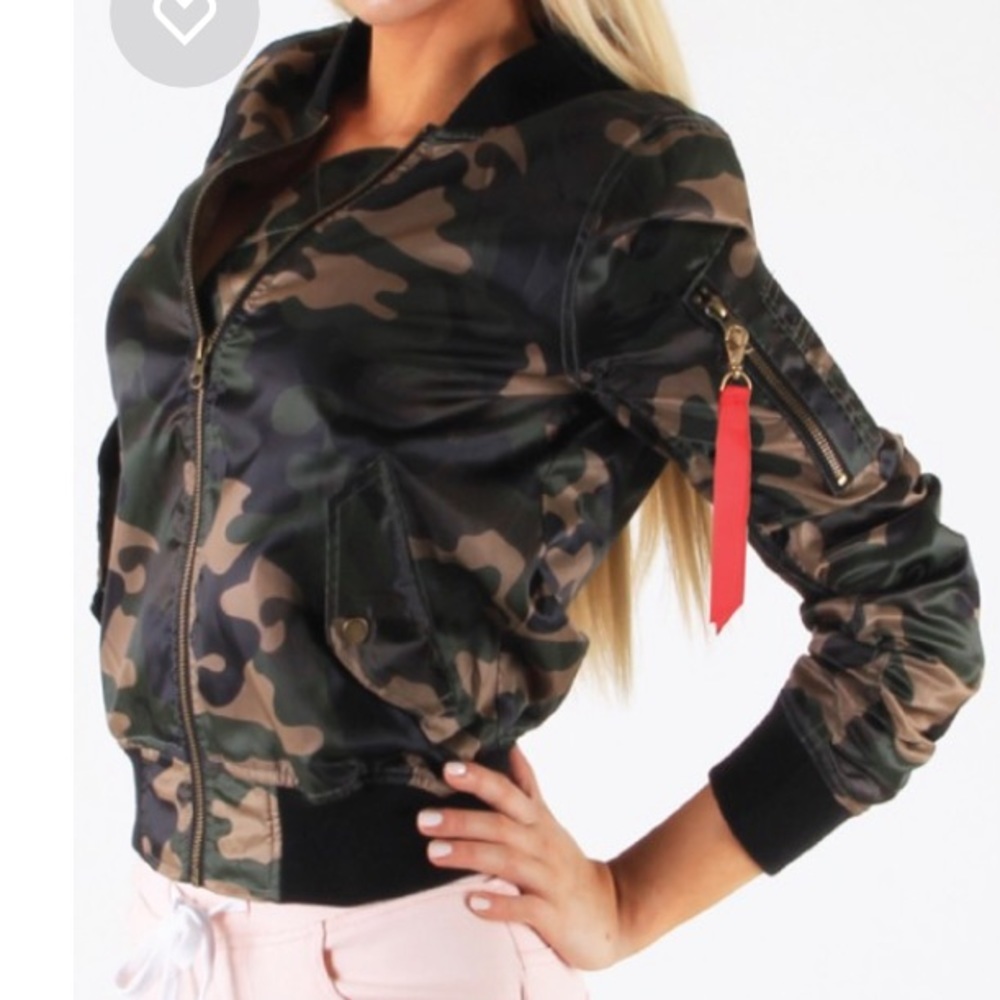 Plus Size Camo Army Green Bomber Jacket